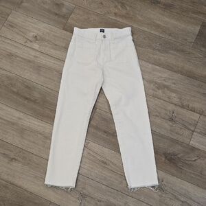 GAP High Waist Cheeky Cream Denim Jeans With Raw Hem